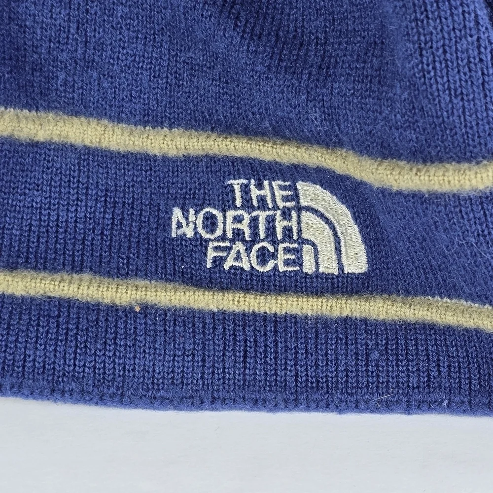 The North Face Kids Logo Blue And Tan Knit Beanie One Size